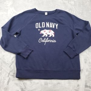 Old Navy Floral California Bear Women's Size S Navy Blue Crew Sweatshirt